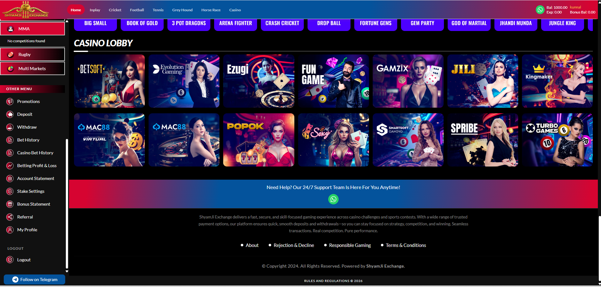 Casino lobby and footer