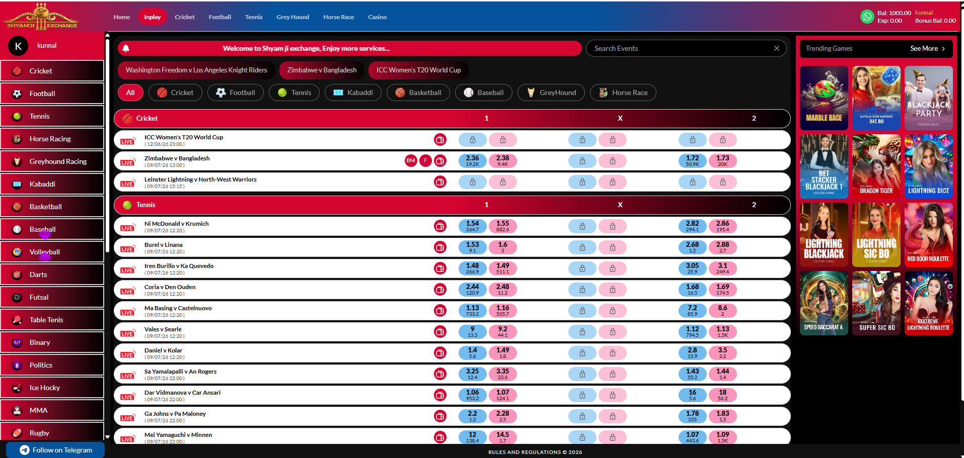 In-Play All sports view