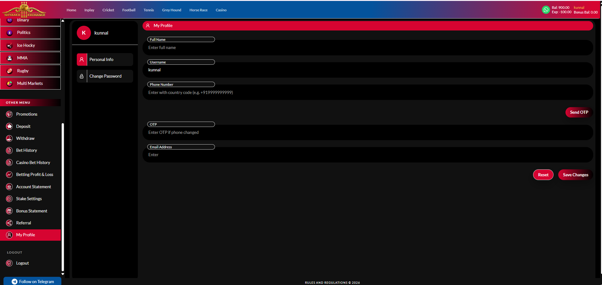 My profile — personal info