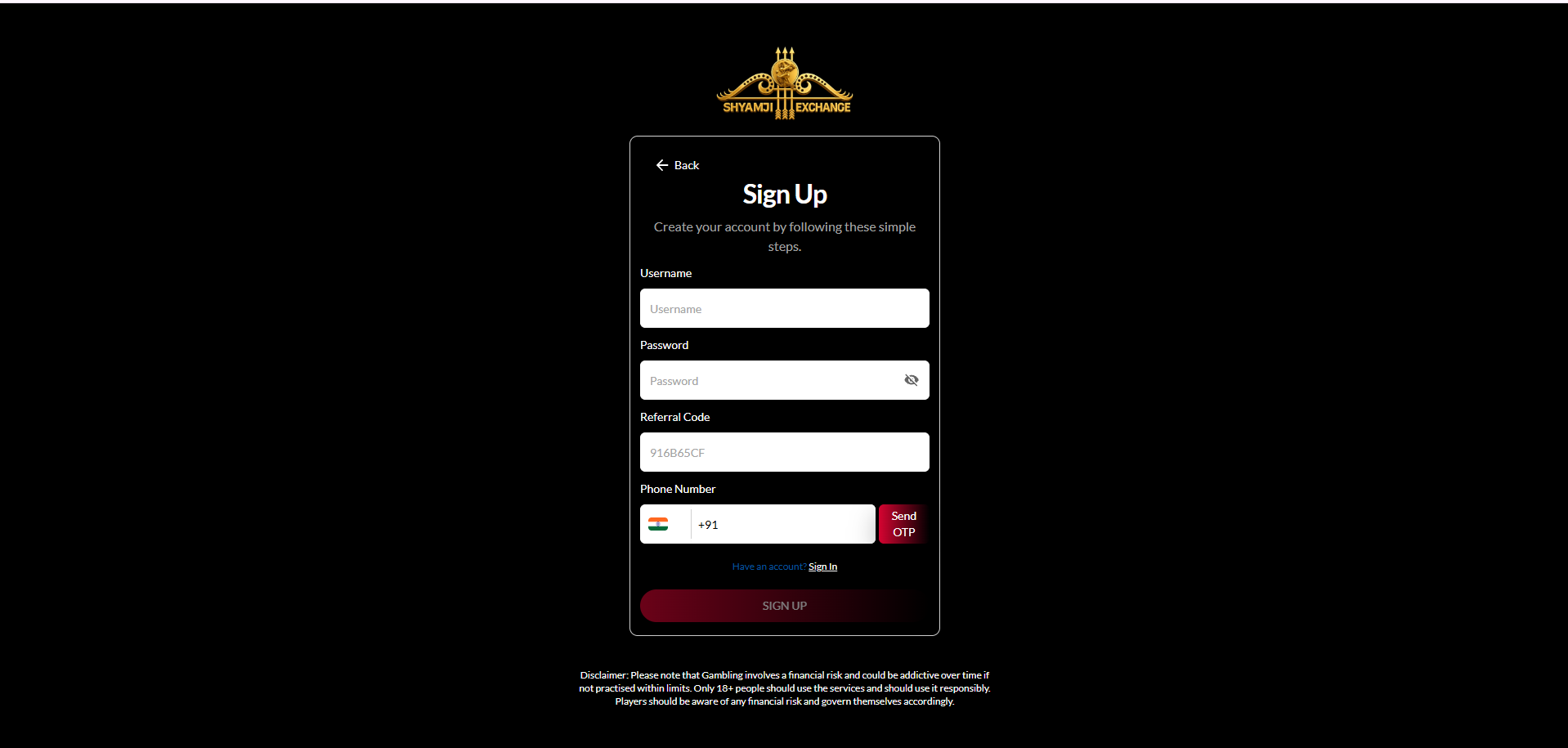 Sign Up screen