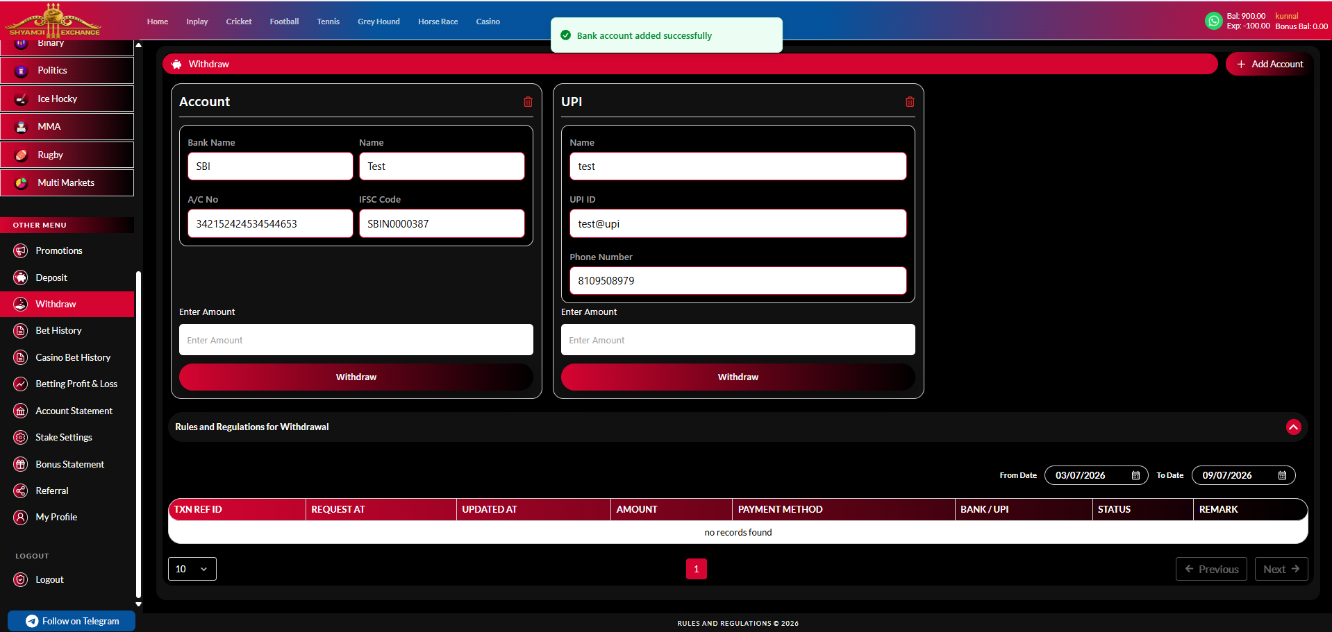 Both bank and UPI account cards